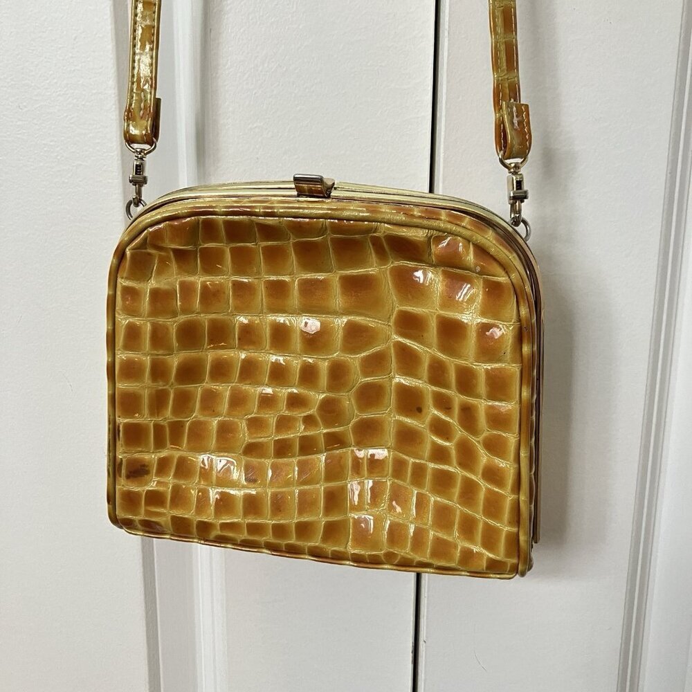Vintage Ro-El Faux Croc Leather Crossbody Bag Shoulder Purse Yellow Hinged‎